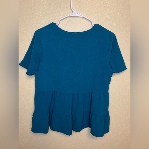Solid V-Neck Ruffle Hem Blouse Peplum Top - Picture 4 of 4
